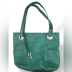 Vintage Fossil Green Pebble Leather Top‎ Handbag Shoulder hobo tote purse
